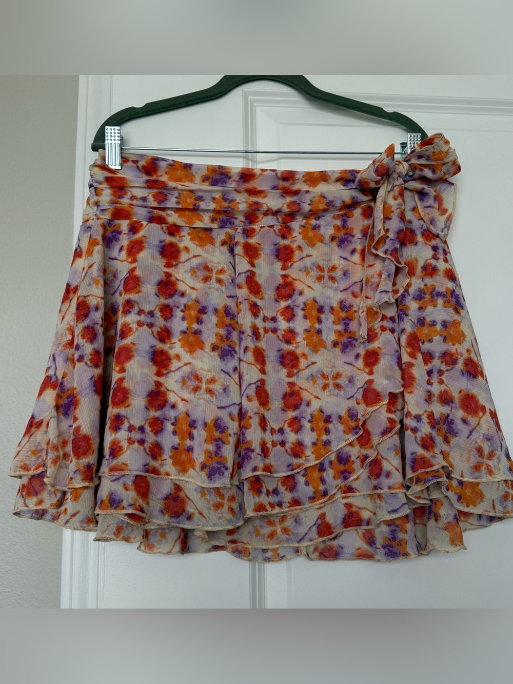Aerie Flowy Floral Tiered Mini Skirt Orange Purple Boho Fairycore Large L